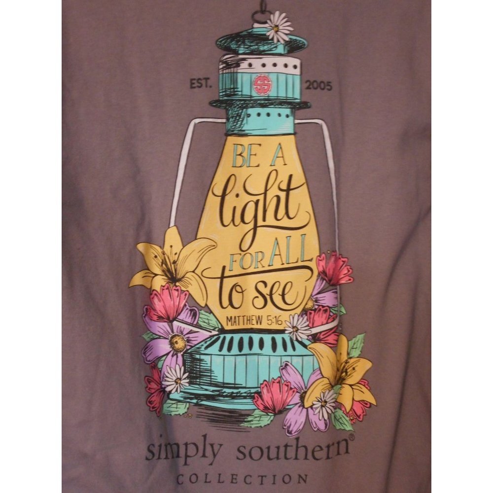 Simply Southern Grey Graphic Tee T-Shirt cotton Sz S Lighthouse Long sleeve